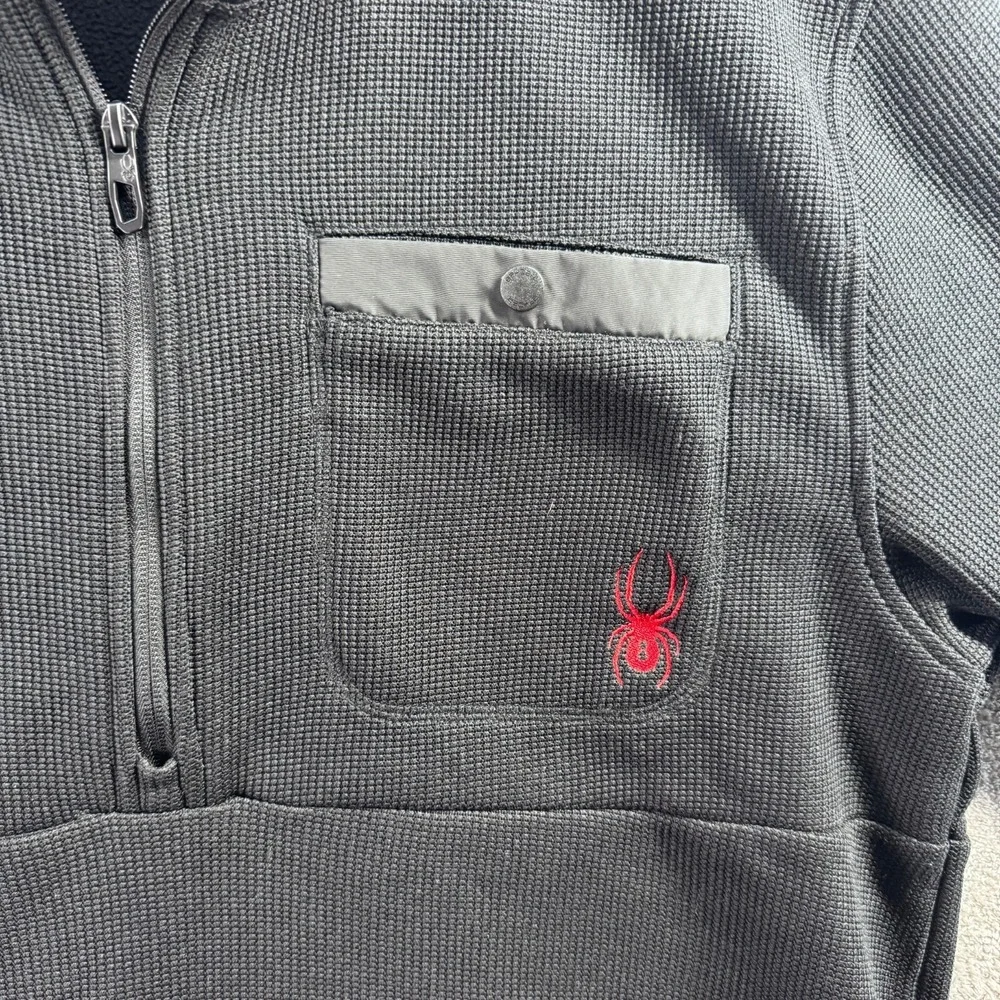Spyder Core Mens Large 1/4 Zip Pullover Jacket Black Knit Sweater Fleece Lining
